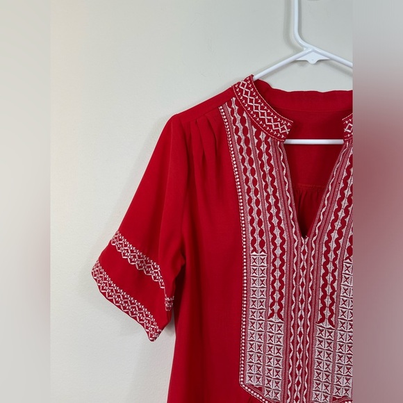 Liesl Women Casual Tops V Neck Short Sleeve Boho Print Shirts Summer Blouses Red - Picture 3 of 14